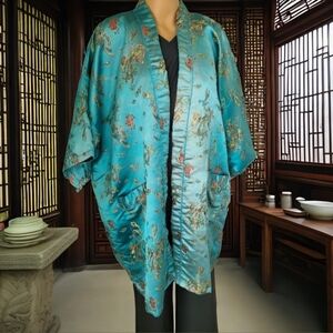 Vintage Double Peach Kimono Robe One Size teal dragons